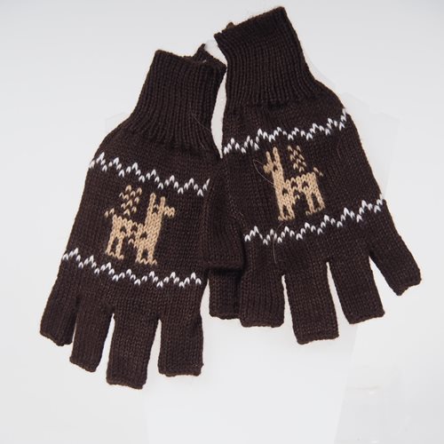 Alpaca gloves brown half fingers