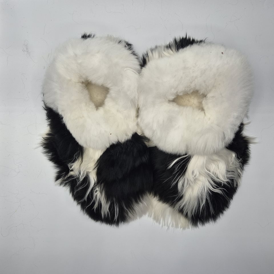 Alpaca Fur slippers blk-wh
