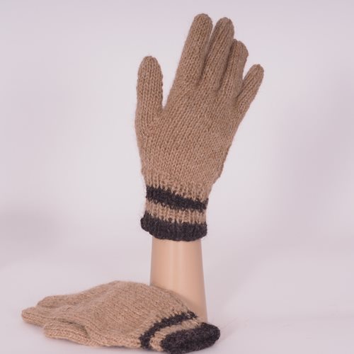 Alpaca Glove faun with brown stripe cuff