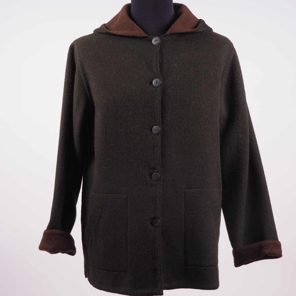 Alpaca Reversible duffle coat green-brown