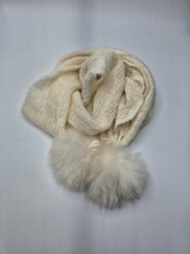 Alpaca Scarf cream lace weight with pom poms