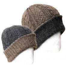 Alpaca Knitted Reversible Hat grey/rose grey