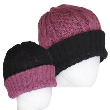Alpaca Knitted Reversible Hat black/pink