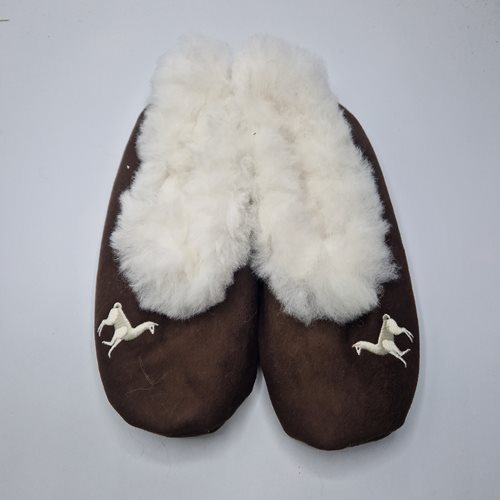 Alpaca-sheep wool slippers white fur trim