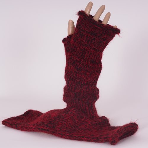 Alpaca fingerless gloves red-black suri