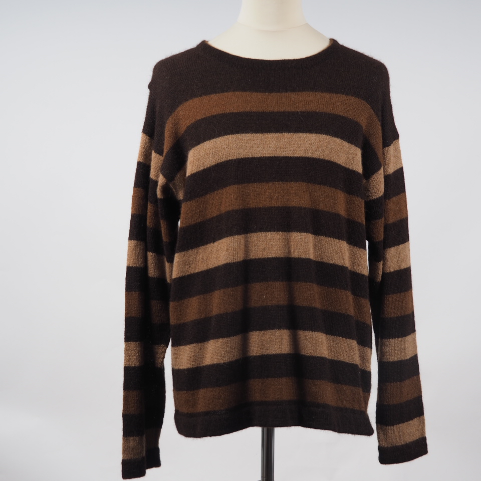 Alpaca jumper round neck multi brown strips hand k