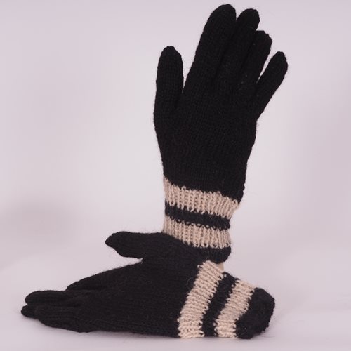 Alpaca Gloves black-cream stripe cuffs - L