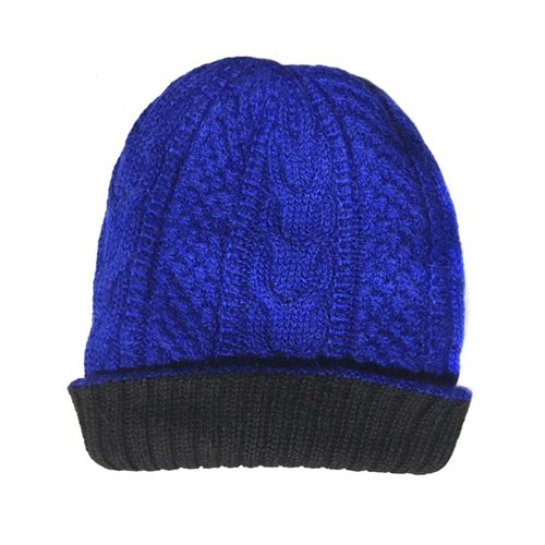 Alpaca Knitted Reversible Hat black/elec blue